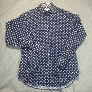 Thomas Dean Navy Geometric Button Down Shirt